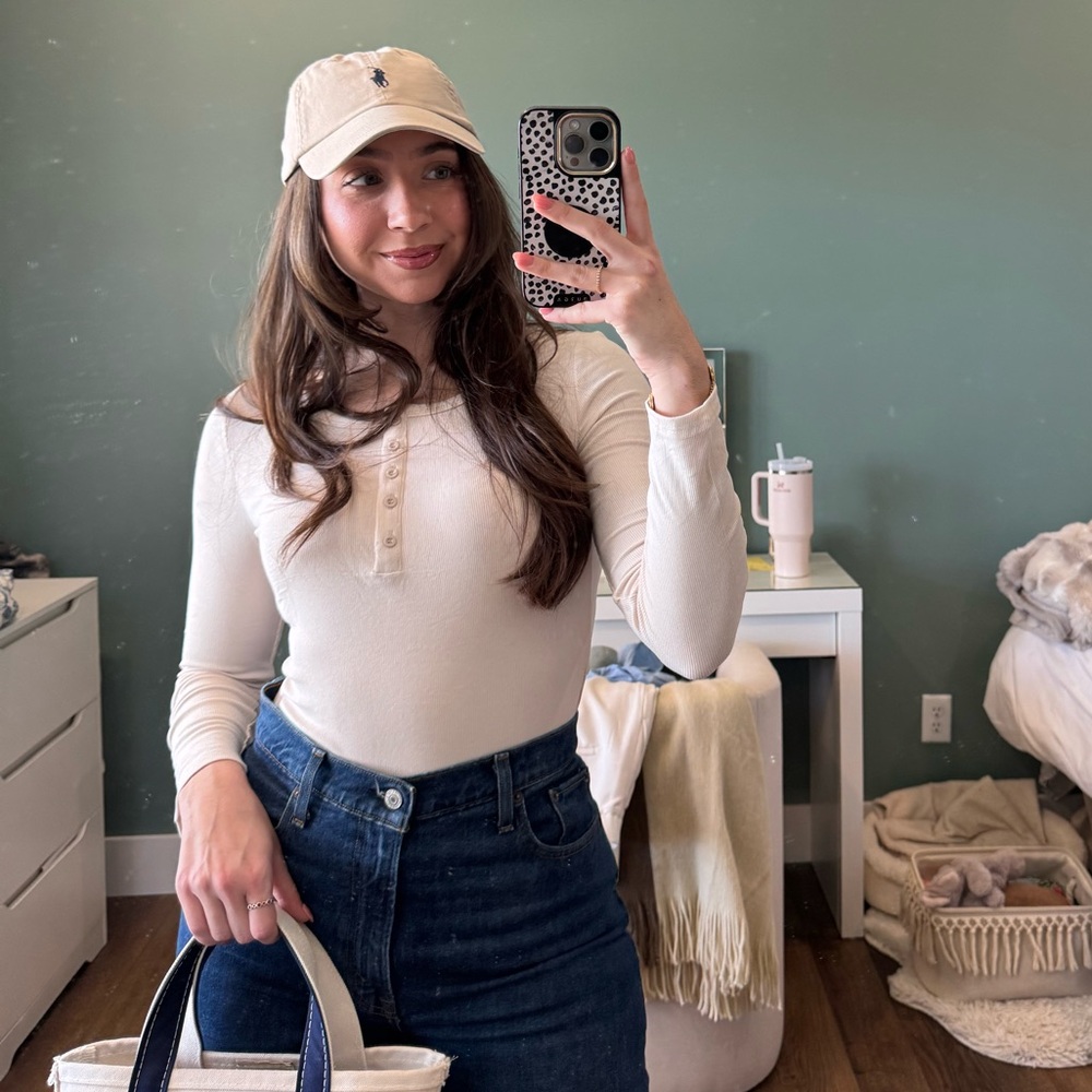 Elegant Cream Long Sleeve Henley Top